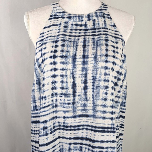 Cynthia Rowley Women's MED Blue 100% Linen Tie Dye Halter Neck Dress - Picture 2 of 8
